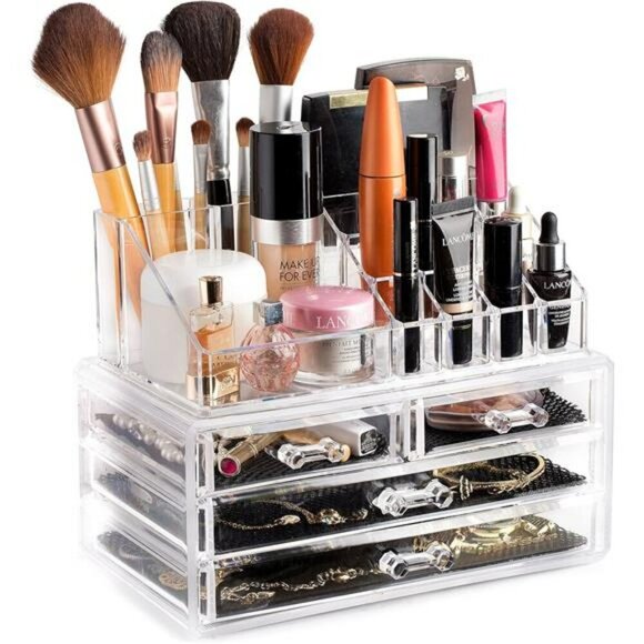 Masirs Clear Makeup Organizer Vanity Storage with Drawers Cosmetic Holder - Picture 1 of 7